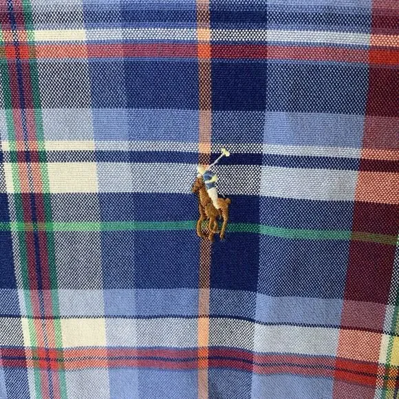 Ralph Lauren Shirt Mens XXL Blue Plaid Classic Fit Flesh Pony Preppy Career - Picture 4 of 7